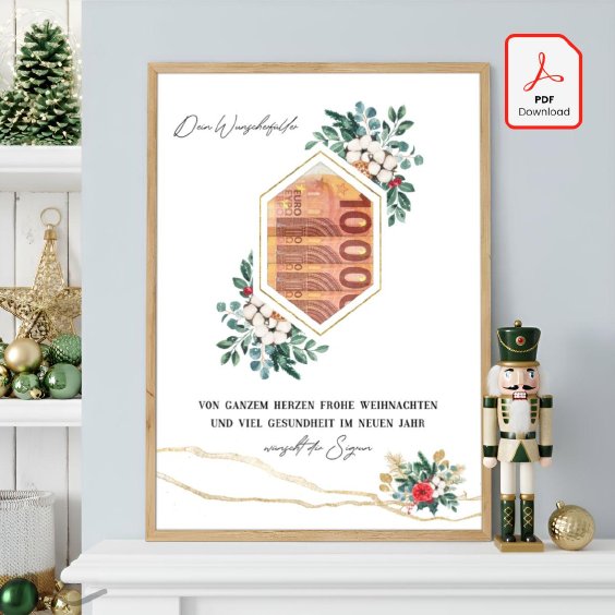 Geldgeschenk Poster Frohe Weihnachten Blumen Rahmen 1