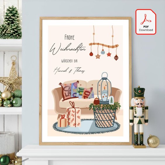 Geldgeschenk Poster Frohe Weihnachten Cozy Polster