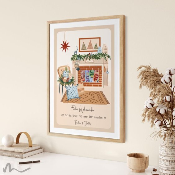 Geldgeschenk Poster Frohe Weihnachten Cozy Kamin