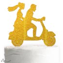 Cake Topper Vespa mit Brautpaar Gold Glitzer