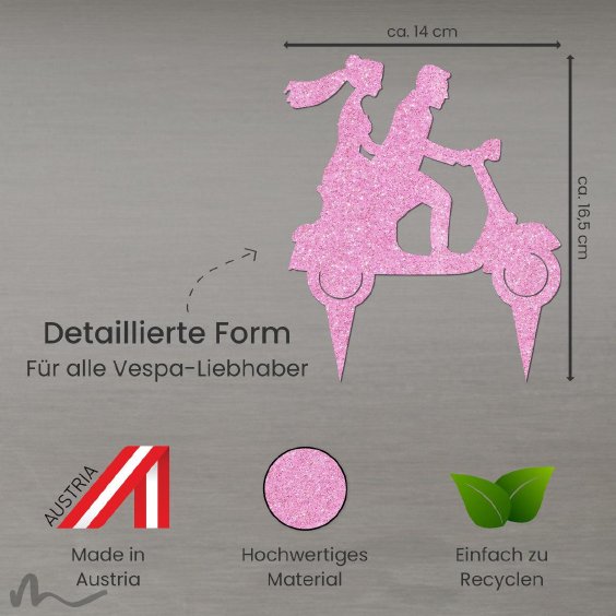 Cake Topper Vespa mit Brautpaar Pink Glitzer