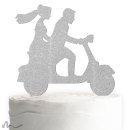 Cake Topper Vespa mit Brautpaar Silber Glitzer