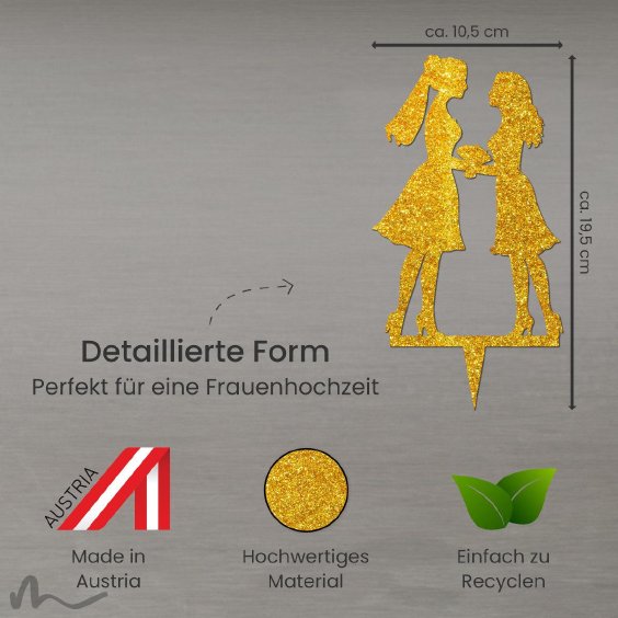 Cake Topper Mrs und Mrs Gold Glitzer