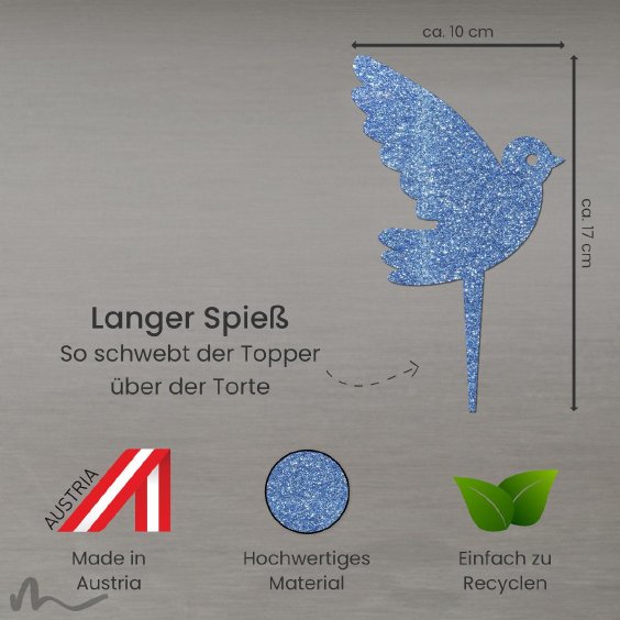 Cake Topper Taube Blau Glitzer