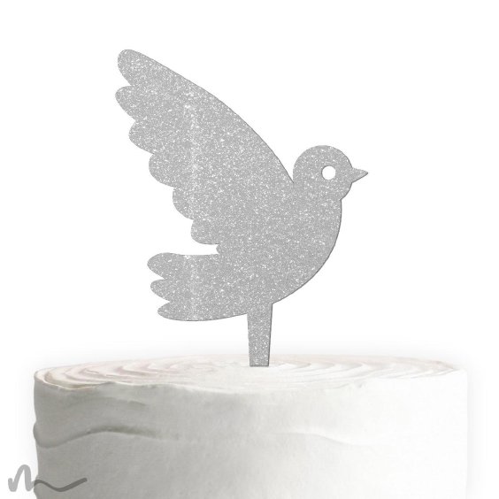 Cake Topper Taube Silber Glitzer