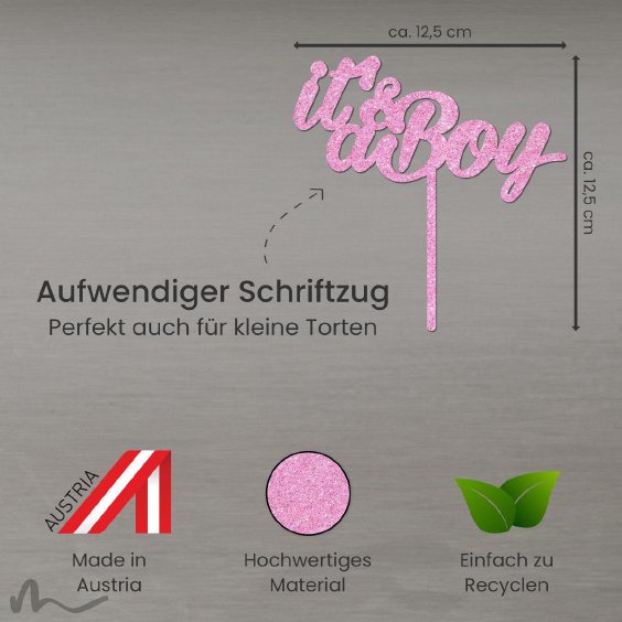 Cake Topper Its a Boy Pink Glitzer