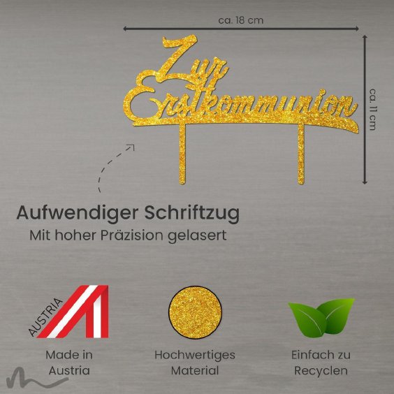 Cake Topper Zur Erstkommunion Gold Glitzer