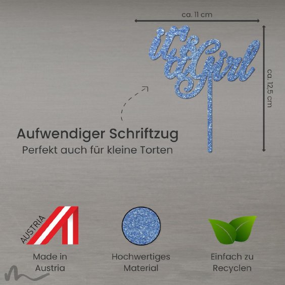 Cake Topper Its a Girl Blau Glitzer