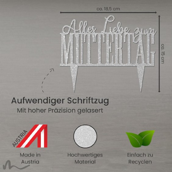 Cake Topper Muttertag Silber Glitzer