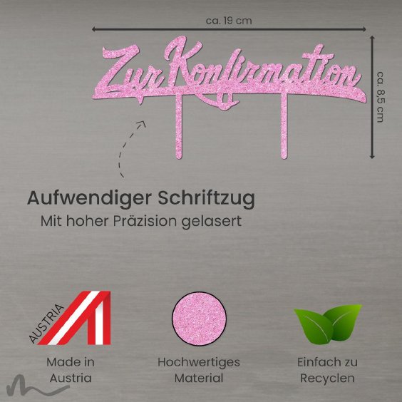 Cake Topper Zur Konfirmation Pink Glitzer