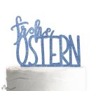 Cake Topper Frohe Ostern Blau Glitzer