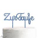 Cake Topper Zur Taufe Schreibschrift Blau Glitzer