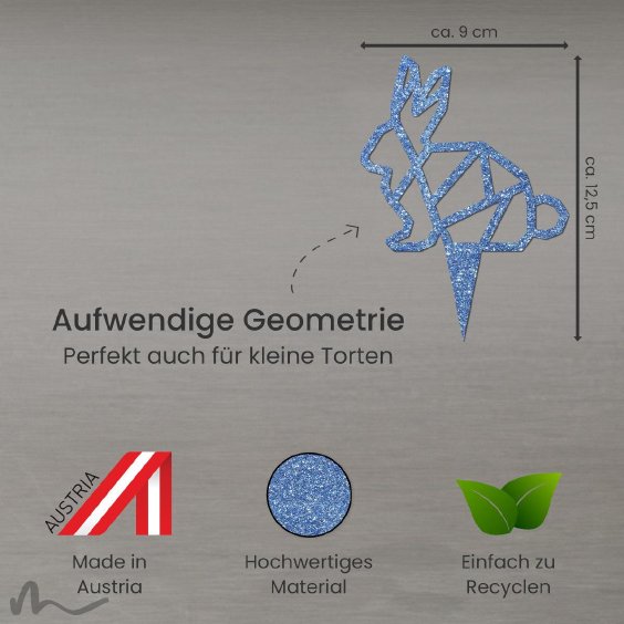 Cake Topper Hase Geometrie Blau Glitzer
