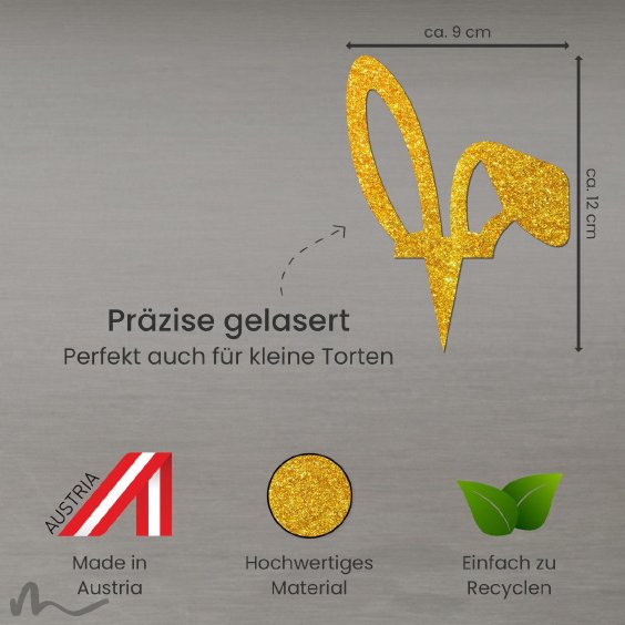 Cake Topper Hasenohren Gold Glitzer