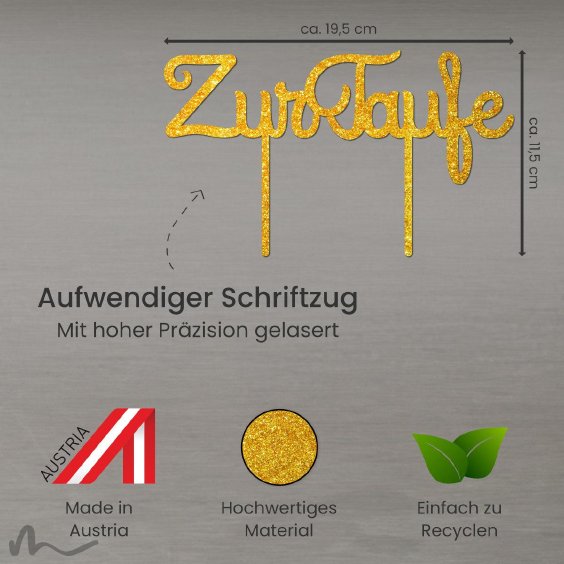Cake Topper Zur Taufe Schreibschrift Gold Glitzer