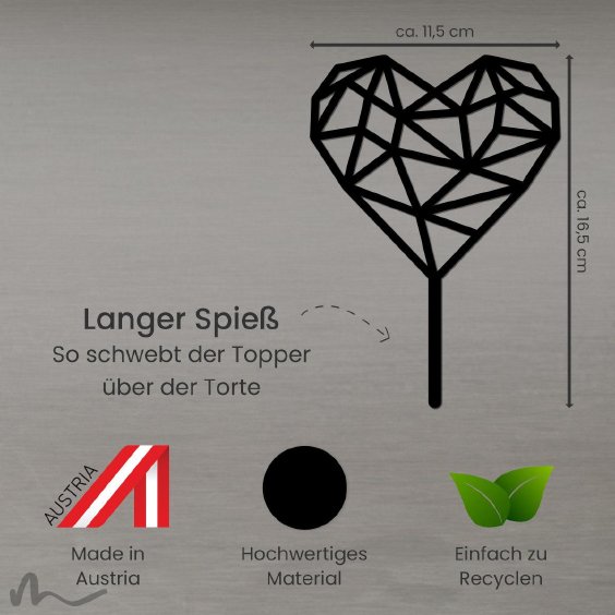 Cake Topper Herz Geometrie Schwarz