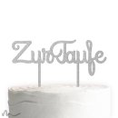 Cake Topper Zur Taufe Schreibschrift Silber Glitzer