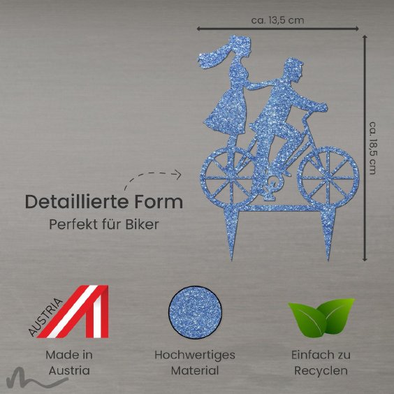 Cake Topper Fahrrad Blau Glitzer