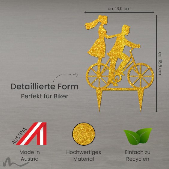 Cake Topper Fahrrad Gold Glitzer