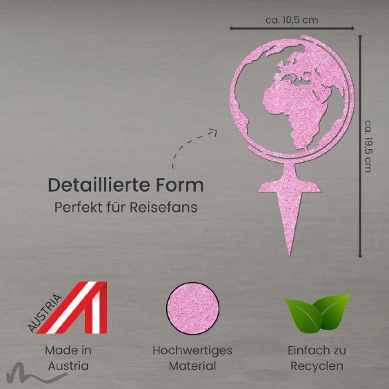 Cake Topper Globus Pink Glitzer