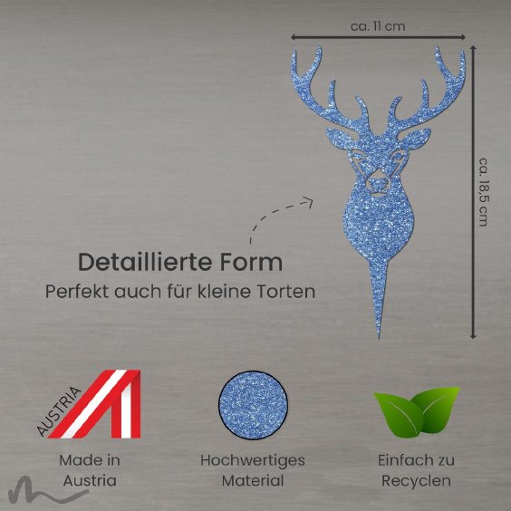 Cake Topper Hirsch Blau Glitzer