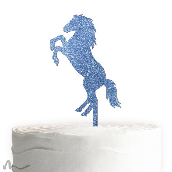 Cake Topper Pferd Blau Glitzer