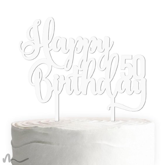 Cake Topper Happy Birthday Zahl personalisiert Weiss