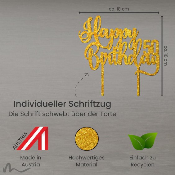 Cake Topper Happy Birthday Zahl personalisiert Gold Glitzer