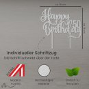 Cake Topper Happy Birthday Zahl personalisiert Silber Glitzer