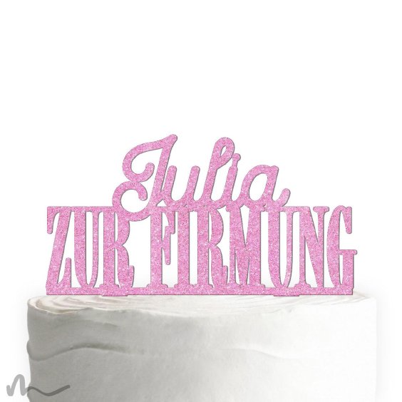 Cake Topper Zur Firmung personalisiert Pink Glitzer