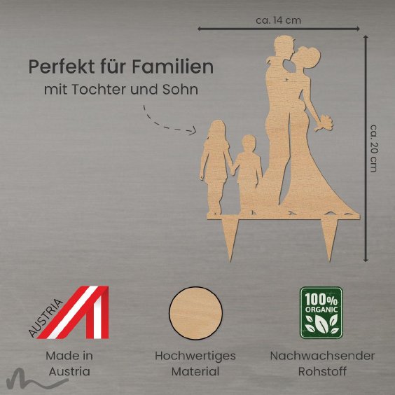 Cake Topper Brautpaar mit Kindern Holz
