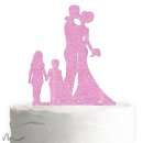 Cake Topper Brautpaar mit Kindern Pink Glitzer