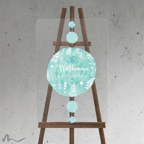 Willkommensschild Hochzeit Farbtupfer