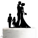 Cake Topper Brautpaar mit Kindern 2 Schwarz