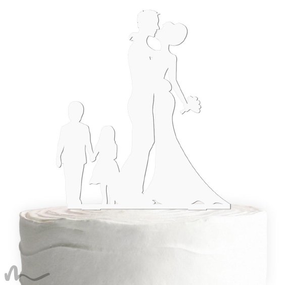 Cake Topper Brautpaar mit Kindern 2 Weiss