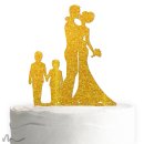 Cake Topper Brautpaar mit Kindern Jungen Gold Glitzer