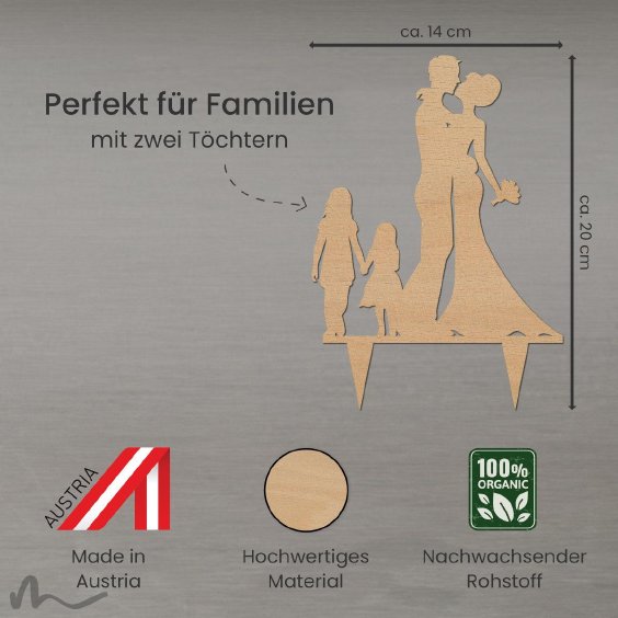 Cake Topper Brautpaar mit Kindern Mädchen Holz