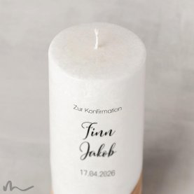 Konfirmationskerze Holzelement Docht Schlicht Ø8 x 20 cm