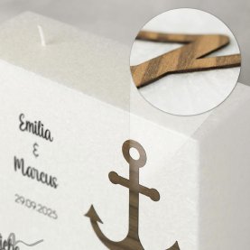 Hochzeitskerze Docht Holzapplikation Anker 20 x 20 cm