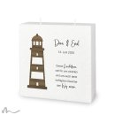 Hochzeitskerze Docht Holzapplikation Leuchtturm 20 x 20 cm